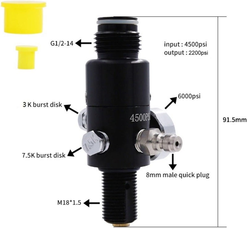 TUXING 4500PSI Paintball Air Tank Regulator & Valve Guage, Durable Aluminum Paintball Regulator for Paintball Airsoft PCP Compressed Air CO2 Nitrogen Cylinder Tank - Image 2